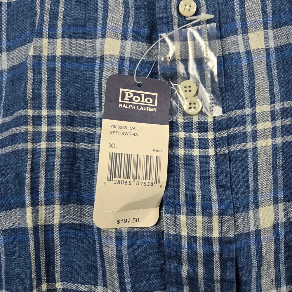 Polo Ralph Lauren Linen Shirt Mens XL Blue Lowell Sport Plaid Button Down NWT